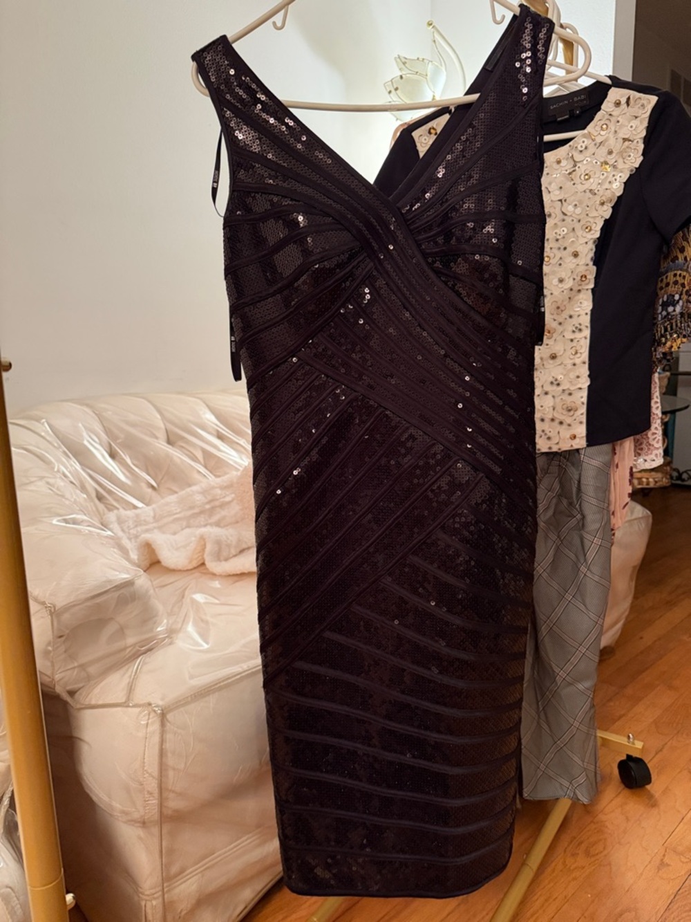 Tadashi Shoji Black Sequin Midi Sheath Dress